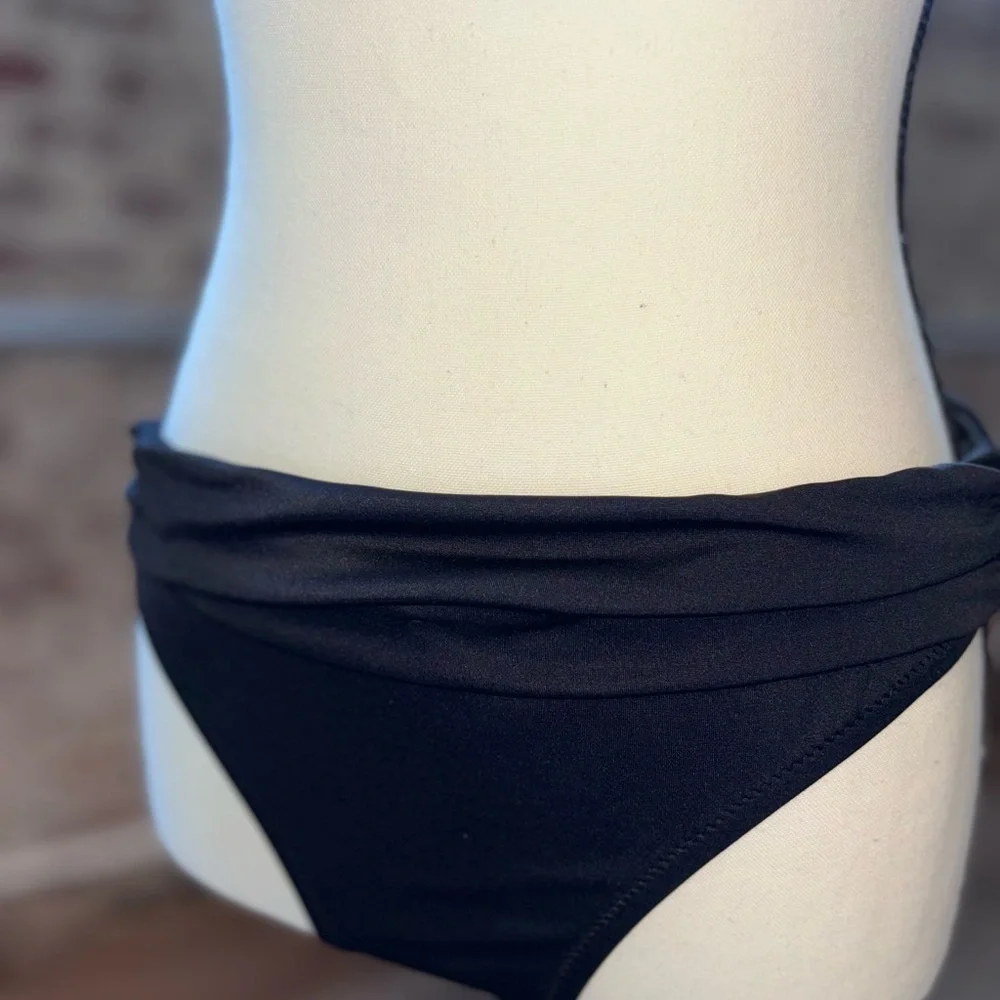 J.Crew Bikini Bottoms Swim Separates Size Small Black Fold Over Waistband